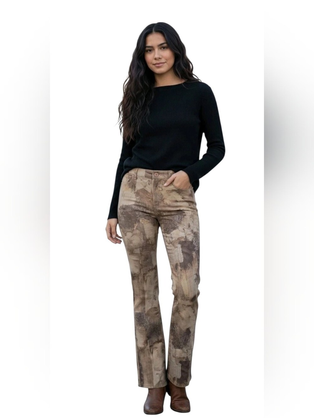Y2k Vertigo Paris Women’s Patchwork Brown Straight-Leg Jeans Low Rise Hippie